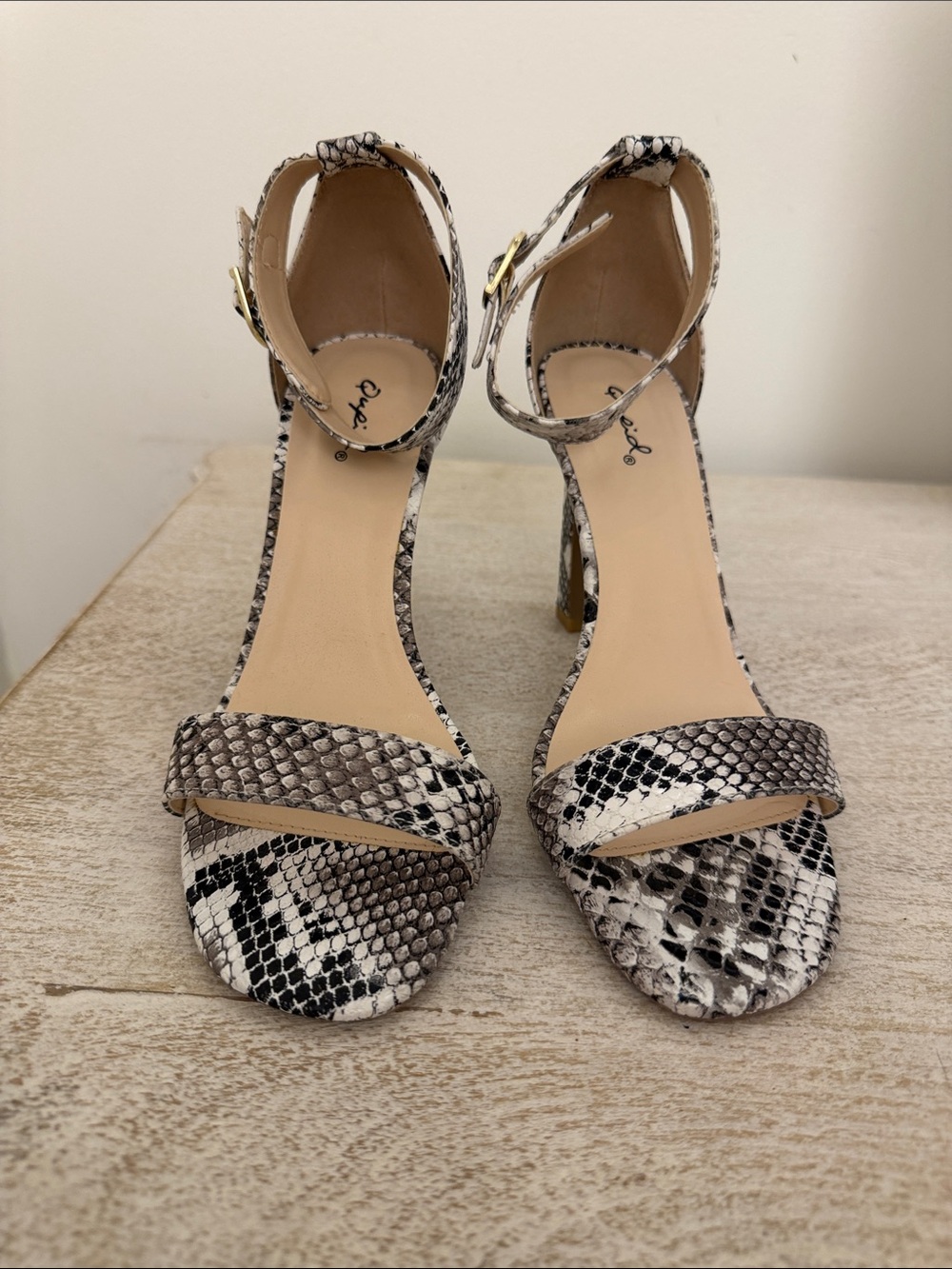 Cupid Snake-Print Ankle Strap Heels - Black & White